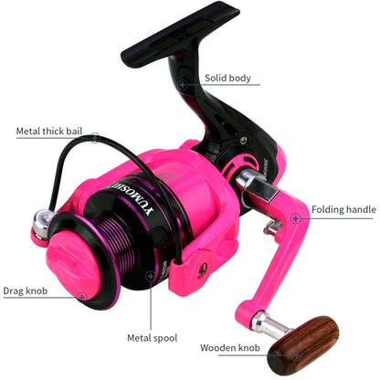 Spinning Wheel Metal Wire Cup Fishing Wheel, YUMOSHI OE2000 (Pink), YUMOSHI OE3000 (Pink), YUMOSHI OE4000 (Pink), YUMOSHI OE5000 (Pink), YUMOSHI OE6000 (Pink), YUMOSHI OE7000 (Pink)