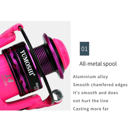 Spinning Wheel Metal Wire Cup Fishing Wheel, YUMOSHI OE2000 (Pink), YUMOSHI OE3000 (Pink), YUMOSHI OE4000 (Pink), YUMOSHI OE5000 (Pink), YUMOSHI OE6000 (Pink), YUMOSHI OE7000 (Pink)