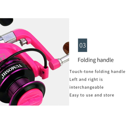Spinning Wheel Metal Wire Cup Fishing Wheel, YUMOSHI OE2000 (Pink), YUMOSHI OE3000 (Pink), YUMOSHI OE4000 (Pink), YUMOSHI OE5000 (Pink), YUMOSHI OE6000 (Pink), YUMOSHI OE7000 (Pink)