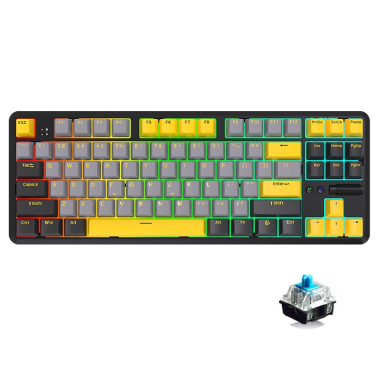 Ajazz K870T Pro 87 Keys Three Mode Wireless/Bluetooth/Wired Pluggable RGB Mechanical Keyboard, Pro Green Shaft (White), Pro Red Shaft (White), Pro Tea Shaft (White), Pro Green Shaft (Black), Pro Red Shaft (Black), Pro Tea Shaft (Black)