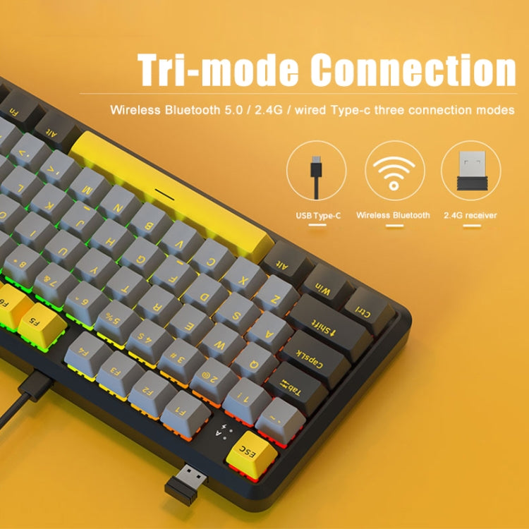 Ajazz K870T Pro 87 Keys Three Mode Wireless/Bluetooth/Wired Pluggable RGB Mechanical Keyboard, Pro Green Shaft (White), Pro Red Shaft (White), Pro Tea Shaft (White), Pro Green Shaft (Black), Pro Red Shaft (Black), Pro Tea Shaft (Black)