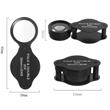 30x 30mm Optical Glass Lens Jewelry Appraisal Folding Magnifier, 30X