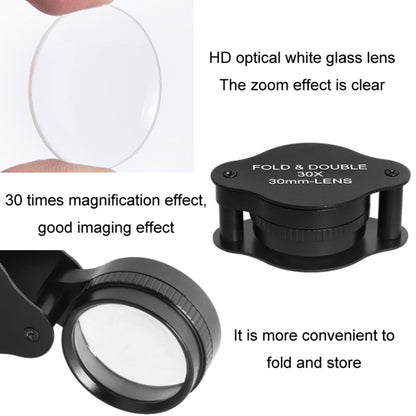 30x 30mm Optical Glass Lens Jewelry Appraisal Folding Magnifier, 30X