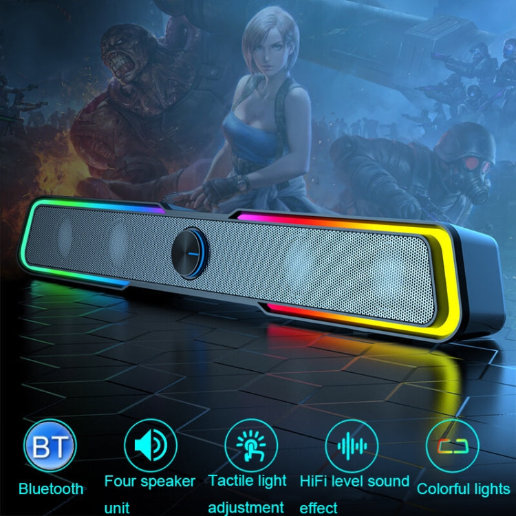 HP DHE6002S RGB Lights HiFi Sound Effect Computer Audio Desktop Long Strip Speakers, Wired Version, Wired+Bluetooth Version