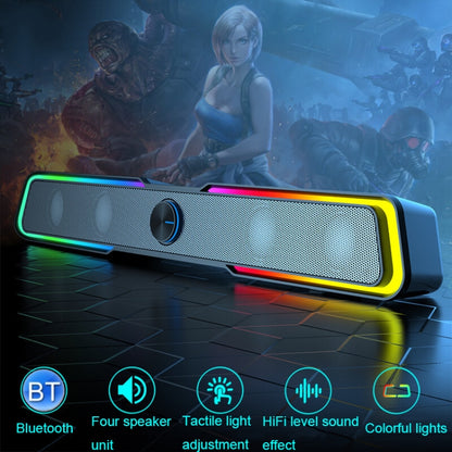 HP DHE6002S RGB Lights HiFi Sound Effect Computer Audio Desktop Long Strip Speakers, Wired Version, Wired+Bluetooth Version