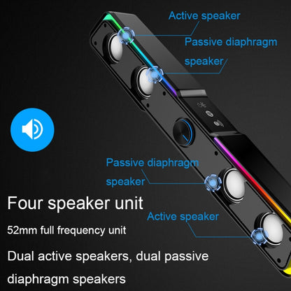 HP DHE6002S RGB Lights HiFi Sound Effect Computer Audio Desktop Long Strip Speakers, Wired Version, Wired+Bluetooth Version