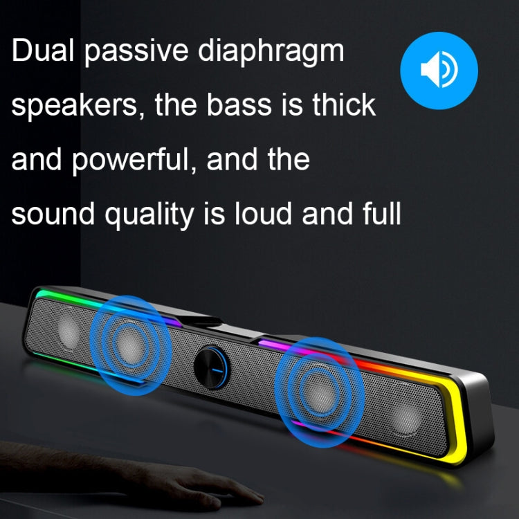 HP DHE6002S RGB Lights HiFi Sound Effect Computer Audio Desktop Long Strip Speakers, Wired Version, Wired+Bluetooth Version