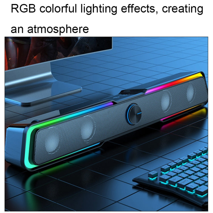 HP DHE6002S RGB Lights HiFi Sound Effect Computer Audio Desktop Long Strip Speakers, Wired Version, Wired+Bluetooth Version