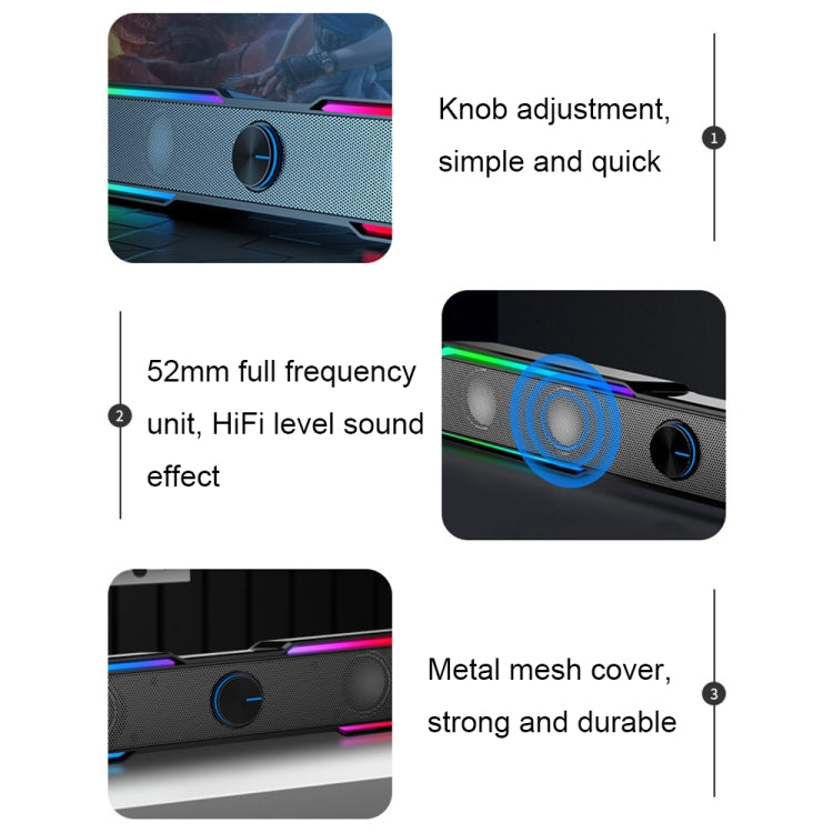 HP DHE6002S RGB Lights HiFi Sound Effect Computer Audio Desktop Long Strip Speakers, Wired Version, Wired+Bluetooth Version