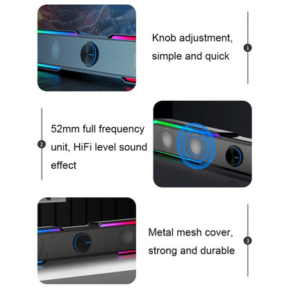 HP DHE6002S RGB Lights HiFi Sound Effect Computer Audio Desktop Long Strip Speakers, Wired Version, Wired+Bluetooth Version