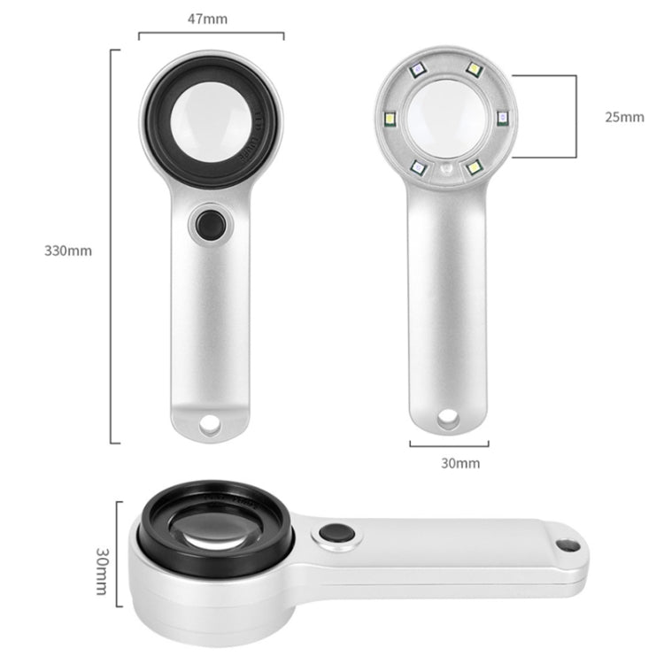30X Handheld Rechargeable Jewelry Appraisal Magnifier LED Currency Detector Light