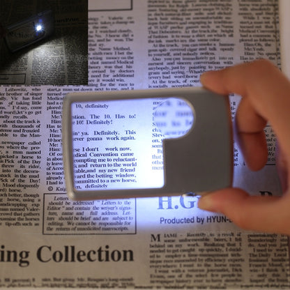 2pcs 3-6 Times Card Type Portable Magnifying Glass Rectangular LED Light, 3-6X With LED Lights