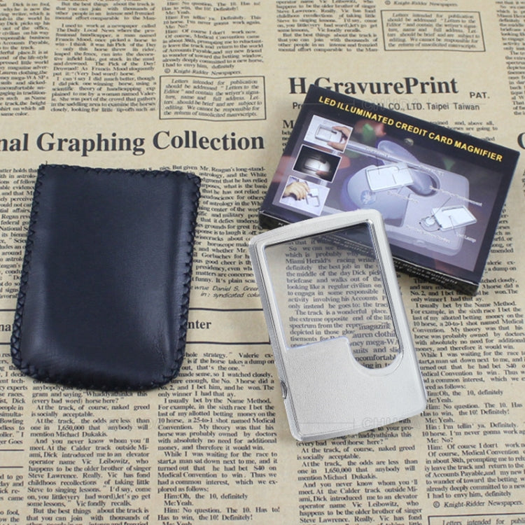 2pcs 3-6 Times Card Type Portable Magnifying Glass Rectangular LED Light, 3-6X With LED Lights