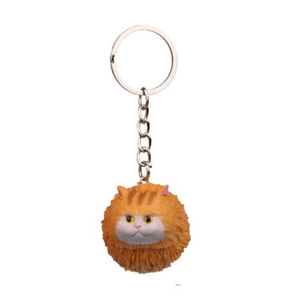 Round Little Tiger Cat Keychain Cartoon Key Ring Ornament, 3 Color, Black, Coffee White, Yellow White, Gray, White
