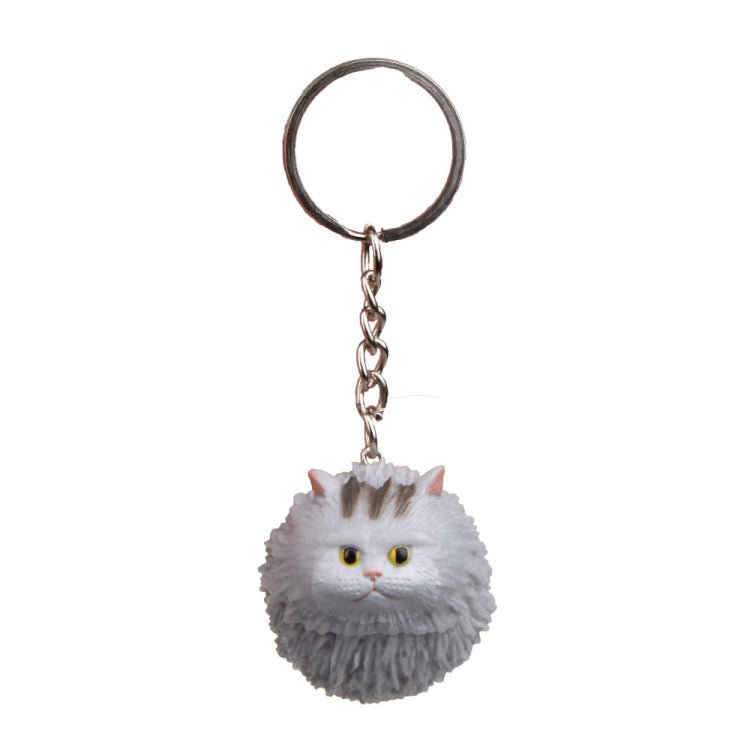 Round Little Tiger Cat Keychain Cartoon Key Ring Ornament, 3 Color, Black, Coffee White, Yellow White, Gray, White