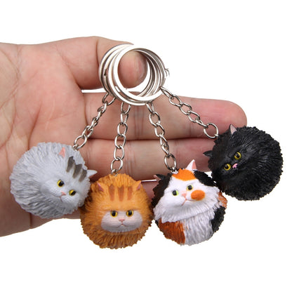 Round Little Tiger Cat Keychain Cartoon Key Ring Ornament, White, 3 Color, Black, Coffee White, Yellow White, Gray