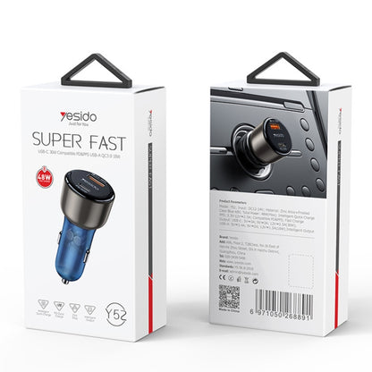 Yesido Y52 48W Dual-channel Fast Charging Zinc Alloy QC3.0 Car Charger, Y52 48W