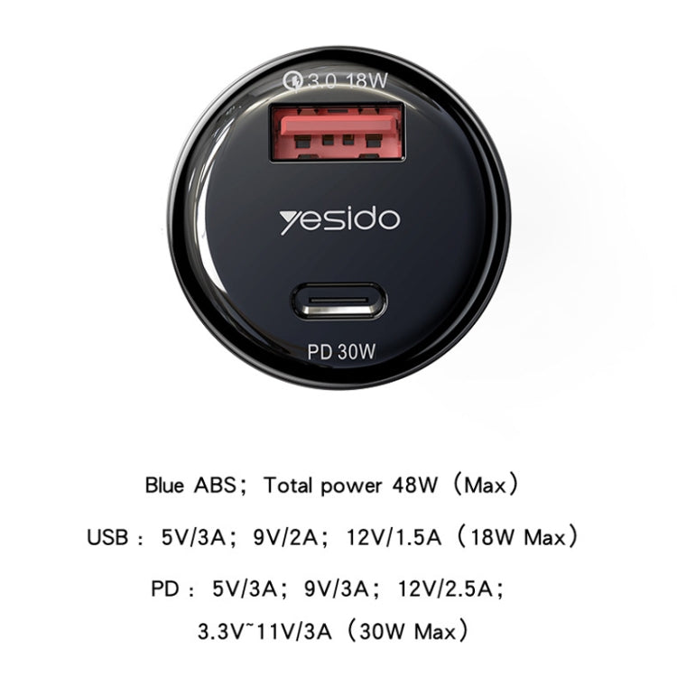 Yesido Y52 48W Dual-channel Fast Charging Zinc Alloy QC3.0 Car Charger, Y52 48W