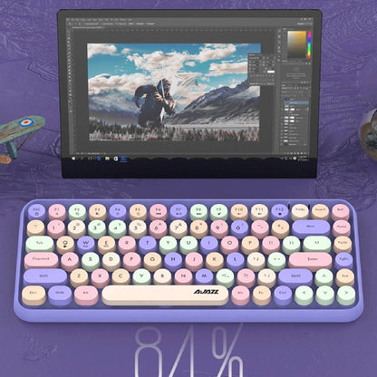 Ajazz 308I 84 Keys Tablet Computer Notebook Home Office Punk Bluetooth Keyboard, Milk Tea Color