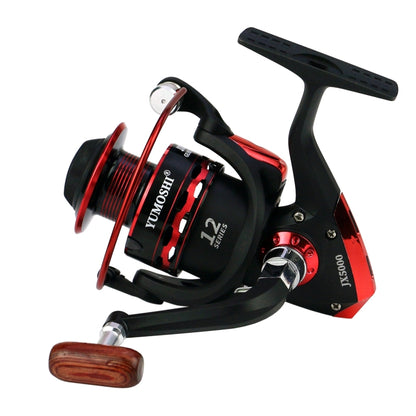 Wooden Handlebar Metal Head Fishing Reel Spinning Wheel, YUMOSHI JX1000, YUMOSHI JX2000, YUMOSHI JX3000, YUMOSHI JX4000, YUMOSHI JX5000, YUMOSHI JX6000, YUMOSHI JX7000