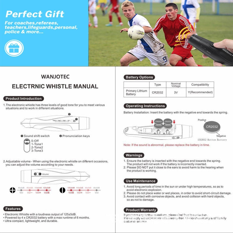 WANJOTEC EW001 Large Volume Outdoor Training Referee Coach Electronic Whistle, Black, Red, Blue, Black Red, Black Red Blue