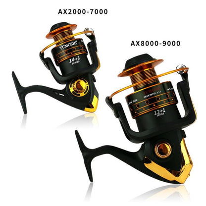 Metal Rocker Fishing Reel Spinning Reel, YUMOSHI AX2000, YUMOSHI AX3000, YUMOSHI AX4000, YUMOSHI AX5000, YUMOSHI AX6000, YUMOSHI AX7000, YUMOSHI AX8000, YUMOSHI AX9000