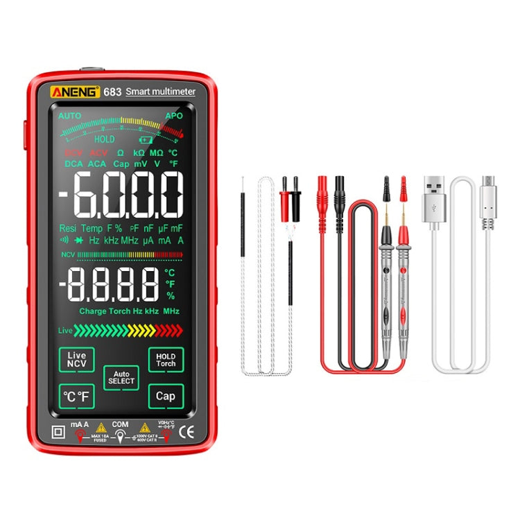 ANENG 683 Smart Touch Screen Automatic Range Rechargeable Multimeter, 683 Black, 683 Red