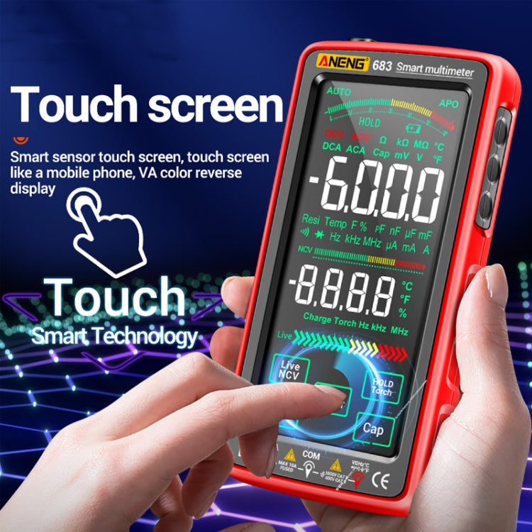 ANENG 683 Smart Touch Screen Automatic Range Rechargeable Multimeter, 683 Black, 683 Red