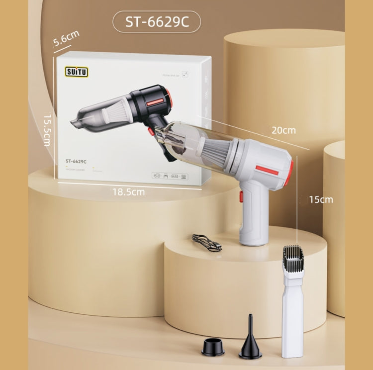 SUITU  ST-6629 3 In 1 5500pa Car Wireless Vacuum Cleaner Blowing Suction And Pumping 3 Modes, White -USB Cable, Black -USB Cable, White -Seat Charge, Black -Seat Charge
