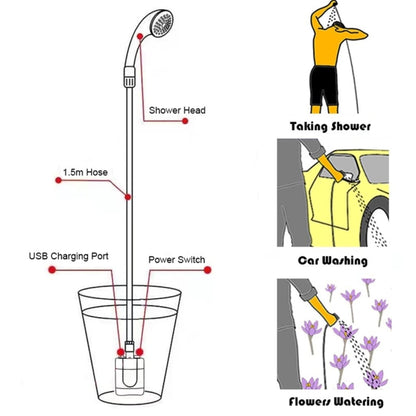 KE-801 Outdoor Electric Shower Camping Rechargeable Portable Shower Head, KE-801  2200mAh