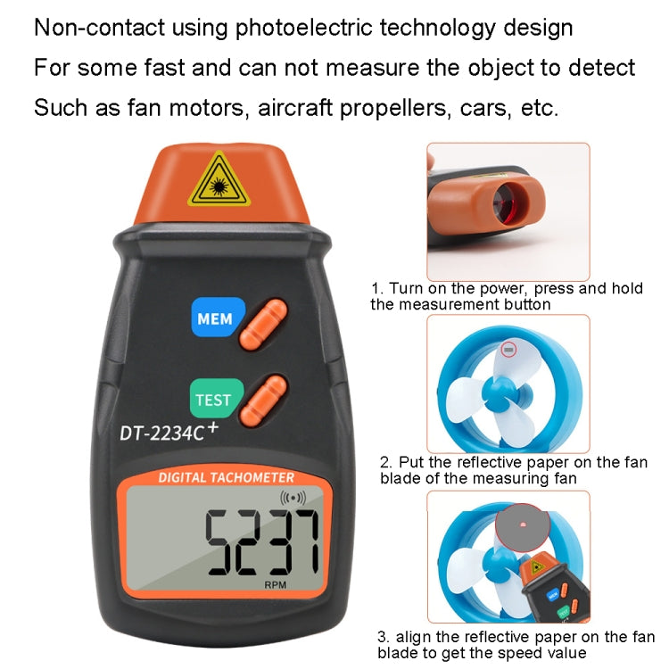 DT2234C+ Handheld Portable Motor Gear Tachometer Laser Tachometer, DT2234C+