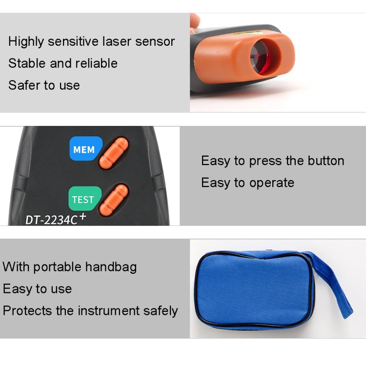 DT2234C+ Handheld Portable Motor Gear Tachometer Laser Tachometer, DT2234C+