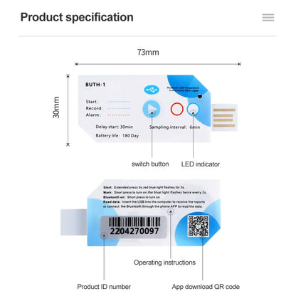 Bluetooth APP Connect Medical Warehouse Cold Chain Transport USB Data Recorder, Temperature Humidity
