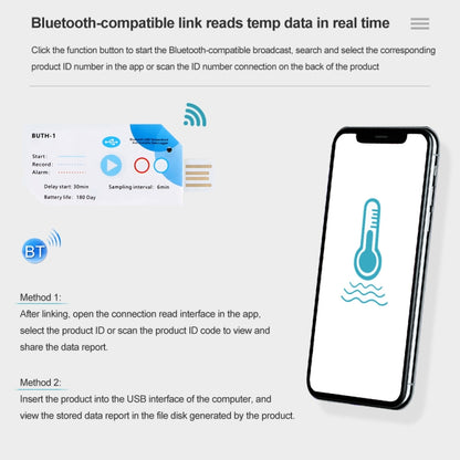 Bluetooth APP Connect Medical Warehouse Cold Chain Transport USB Data Recorder, Temperature Humidity