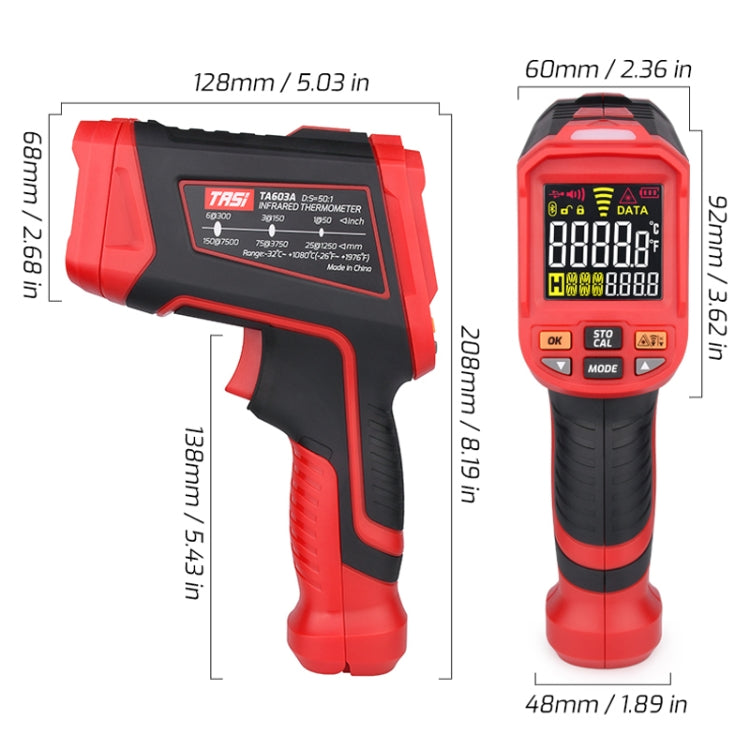 Color Screen Infrared Thermometer Industrial Electronic Thermometer, TASI TA603A -32-1080 degrees Celsius, TASI TA603B -32-1380 degrees Celsius, TASI TA603C -32-1680 degrees Celsius, TASI TA603D -32-1880 degrees Celsius