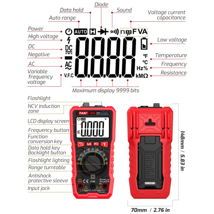TASI TA801A Digital Multimeter Fully Automatic Multifunctional Digital Current Meter, TA801A
