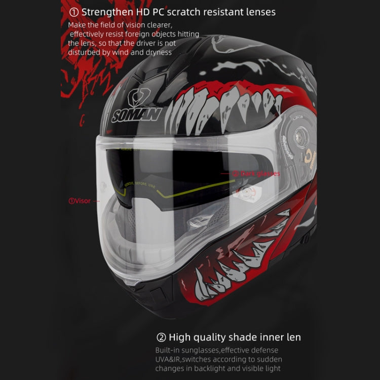 SOMAN Racing Motorcycle Double Lens Riding Safety Helmet, M, L, XL, XXL