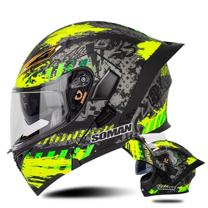 SOMAN Motorcycle Dual Lens Riding Peel-Off Full Coverage Helmet, S, M, L, XL