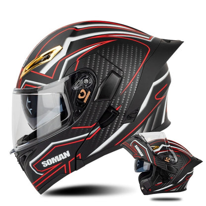 SOMAN Motorcycle Dual Lens Riding Peel-Off Full Coverage Helmet, S, M, L, XL
