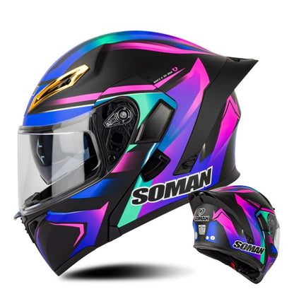 SOMAN Motorcycle Dual Lens Riding Peel-Off Full Coverage Helmet, XXL