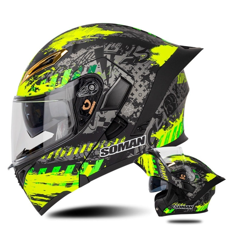 SOMAN Motorcycle Dual Lens Riding Peel-Off Full Coverage Helmet, XXL