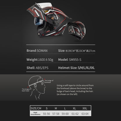 SOMAN Motorcycle Dual Lens Riding Peel-Off Full Coverage Helmet, S, M, L, XL
