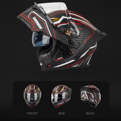 SOMAN Motorcycle Dual Lens Riding Peel-Off Full Coverage Helmet, XXL