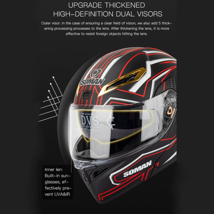 SOMAN Motorcycle Dual Lens Riding Peel-Off Full Coverage Helmet, XXL