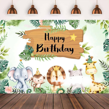 Animal Kids Birthday Party Backdrop Cloth Tapestry Decoration Backdrop Banner Cloth, 150x100cm, 180x110cm, 180x180cm, 210x150cm, 210x180cm