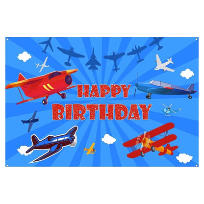 Airplane Theme Birthday Background Cloth Children Birthday Party Decoration Photography Background, 150x100cm, 180x110cm, 180x120cm, 210x150cm