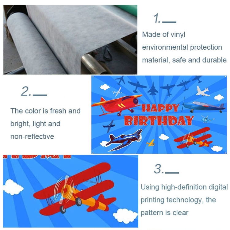 Airplane Theme Birthday Background Cloth Children Birthday Party Decoration Photography Background, 150x100cm, 180x110cm, 180x120cm, 210x150cm