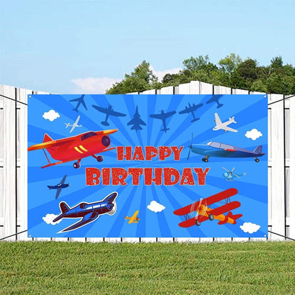 Airplane Theme Birthday Background Cloth Children Birthday Party Decoration Photography Background, 150x100cm, 180x110cm, 180x120cm, 210x150cm