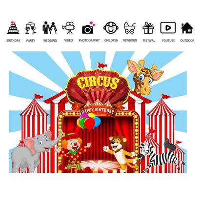 Circus Backdrop Carnival  Party Decorations Banner For Birthday, 150 x 100cm, 180 x 110cm, 180 x 120cm, 210 x 150cm