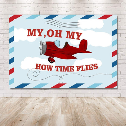 Cartoon Small Aircraft Children Birthday Background Cloth, 150x100cm, 210x150cm, 180x180cm, 210x180cm